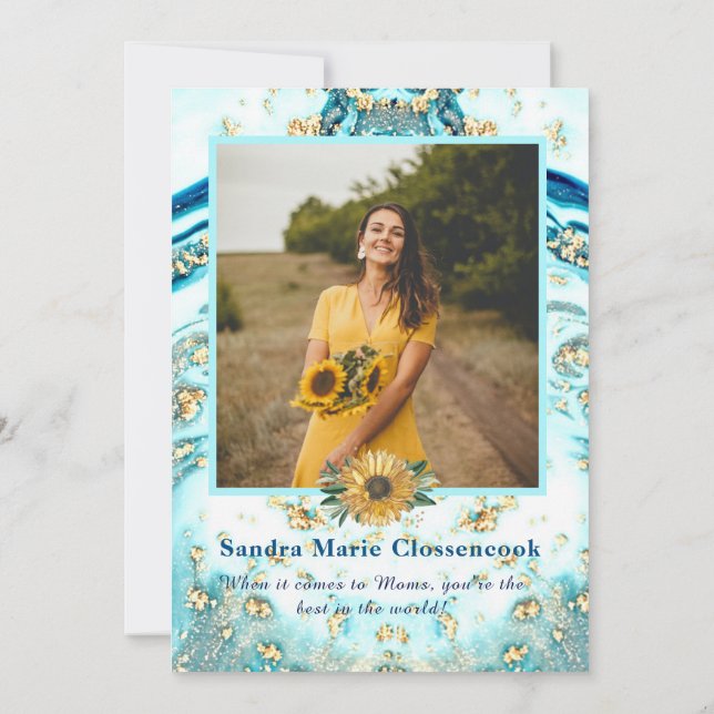 Anúncio Melhor Mãe De 4 Fotos Colagem Azul Marble Anno (Verso)