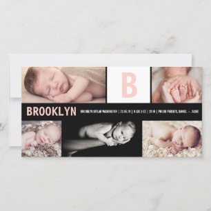 Anúncio Menina Bebê Grande Rosa Inicial Colagem de 5 Fotos