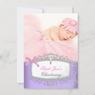 Anúncio Menina Bebê Rosa Roxo Crisma Batismo Cruz