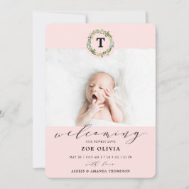 Anúncio Menina Rosa Eucalyptus Greenery Monograma Nascimen