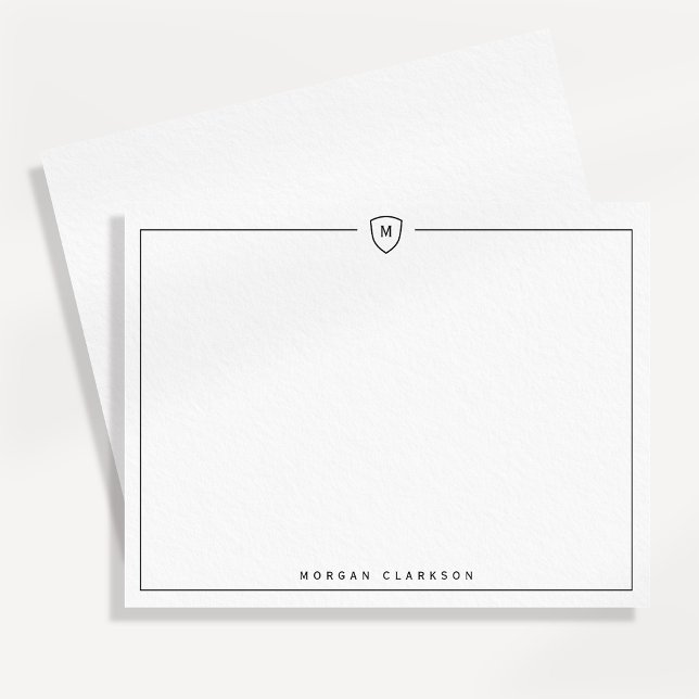 Anúncio Minimal Elegant Crest Monogram Note Card  (Criador carregado)