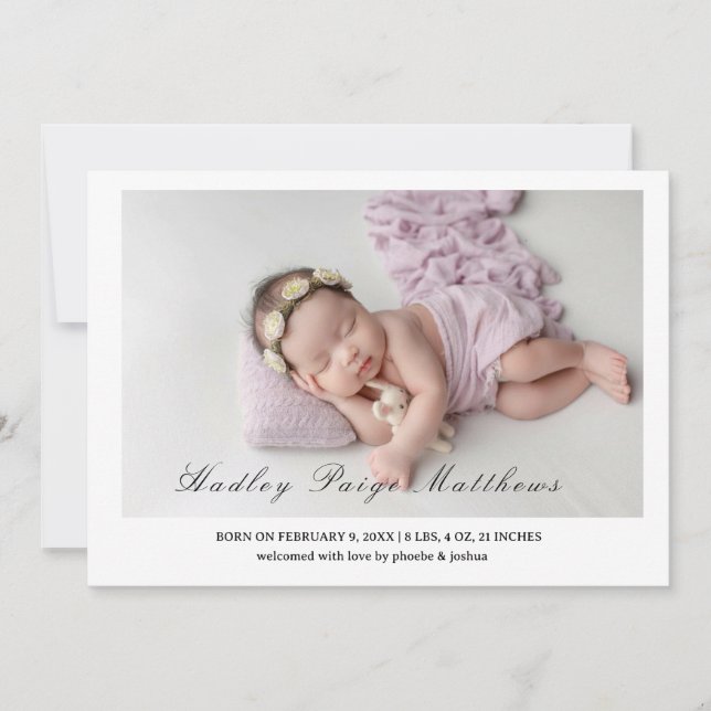 Anúncio Minimal Elegant Script Baby Girl Arrival Card (Frente)
