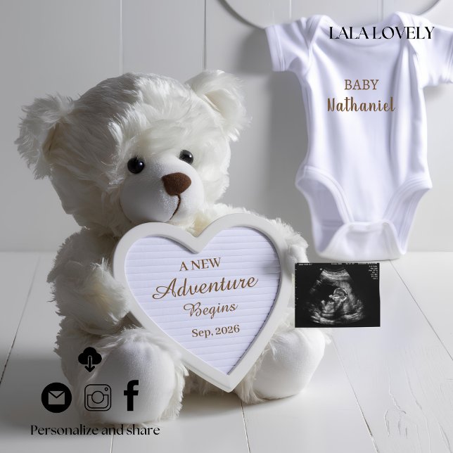 Anúncio Minimal White Bear Pregnancy announcement card (Criador carregado)