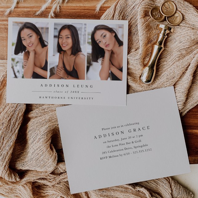 Anúncio Minimalist 3 Photo Graduation Announcement Invite (Criador carregado)