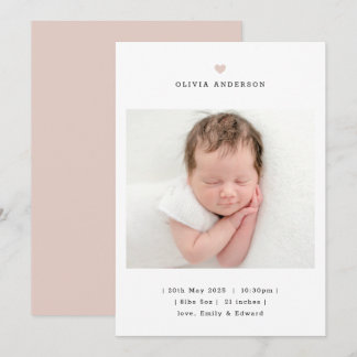 Anúncio Minimalist Pink Heart Girl Birth Announcement