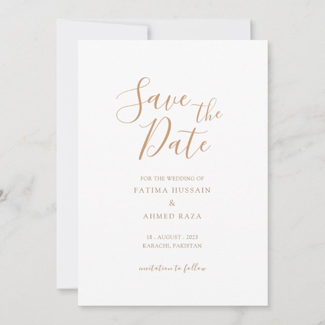 Anúncio Mínimo Dourado de Save The Date para Muçul (Frente)