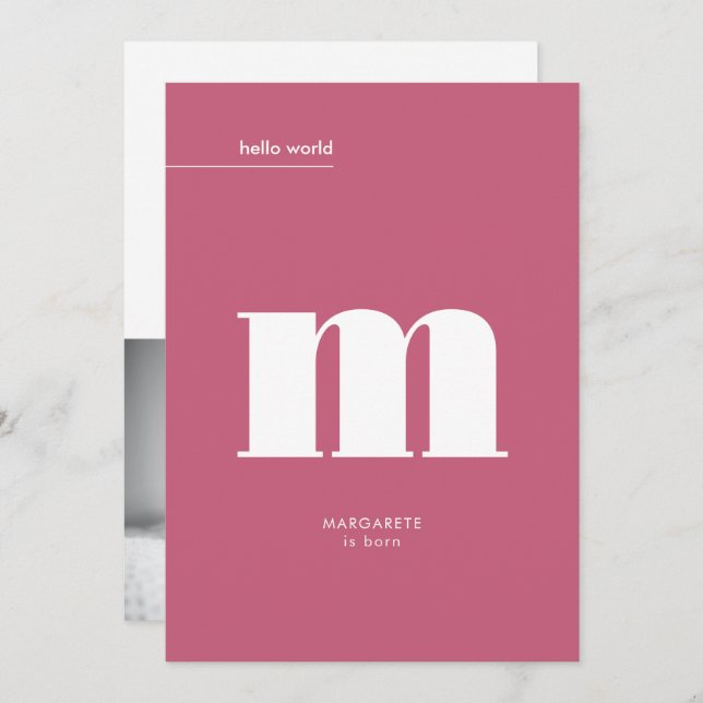 Anúncio Mínimo Rosa Grande Monograma Foto Nascimento do Be (Frente/Verso)