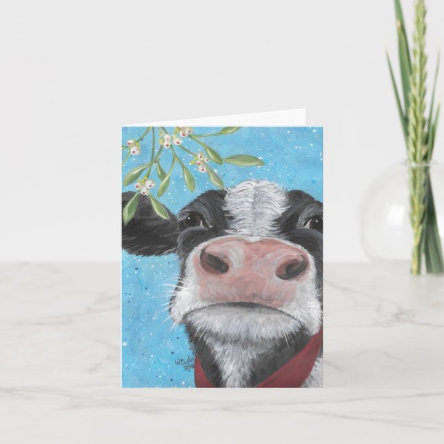 Anúncio Mistletoe Cow Folded Card (Frente)