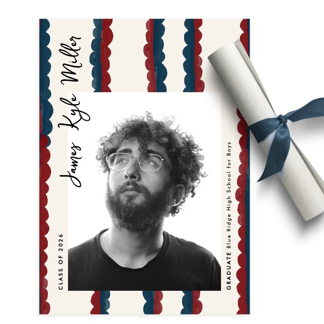 Anúncio Mod Blue Deep Red Photo Class of 2026 Graduation (Criador carregado)