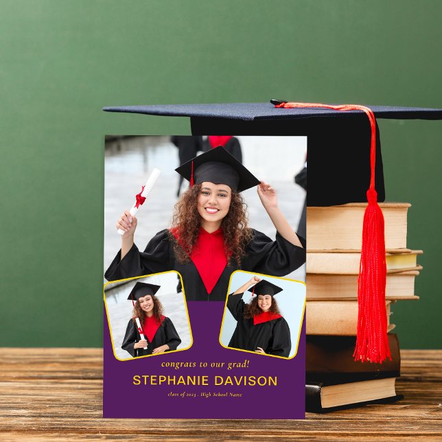 Anúncio Modern 3 Foto Gratos para Formando 2023 Púrpura Am (Criador carregado)