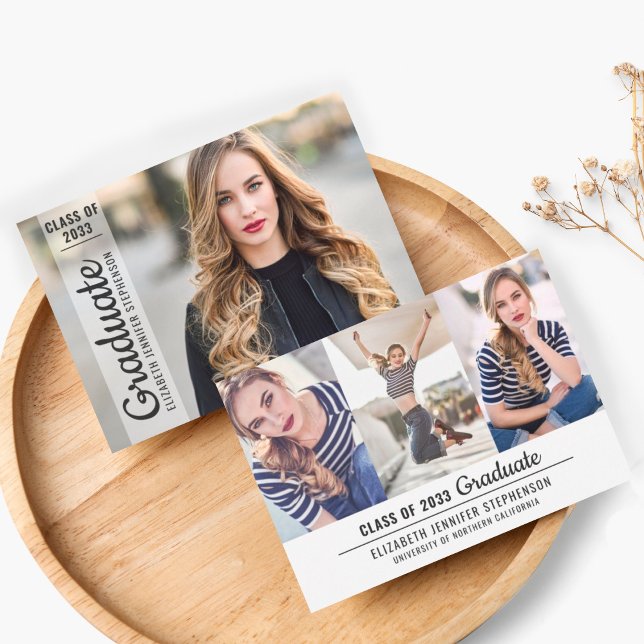 Anúncio  Modern 4 photo collage graduation overlay simple (Criador carregado)