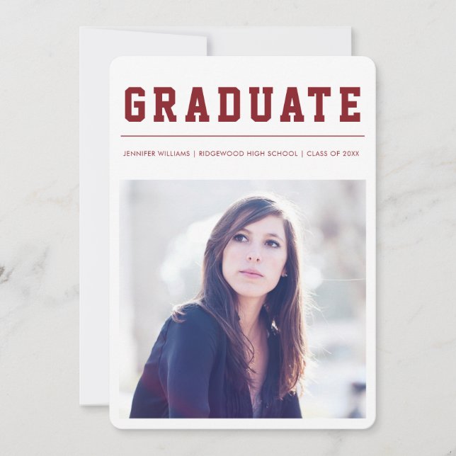 Anúncio Modern and Bold graduation announcement Maroon (Frente)