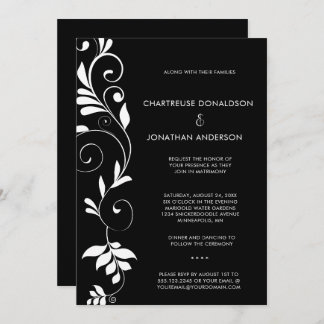 Anúncio Modern Black with White Botanical Vines Wedding |