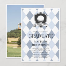 Modern Blue & Black Graduate Golf Photo Graduation