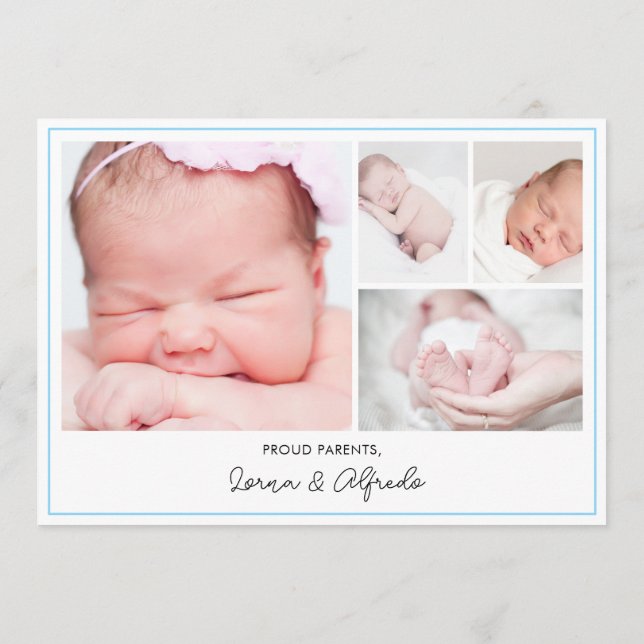 Anúncio Modern Blue Newborn Baby Photo Collage Birth  (Verso)