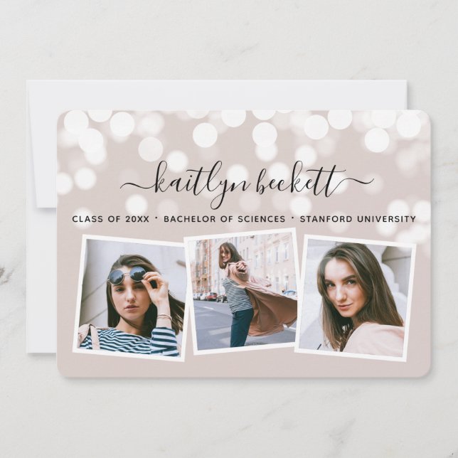 Anúncio Modern Bokeh Lights 3 Photo Graduation (Frente)