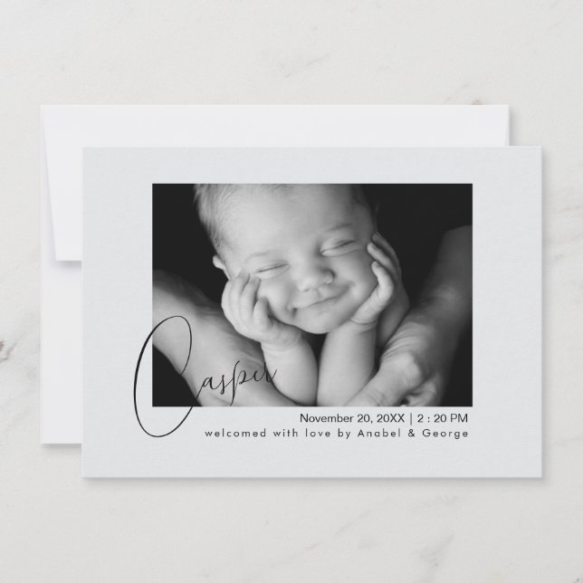 Anúncio Modern Chic Baby Photo Birth Announcement  (Frente)