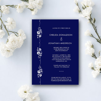 Anúncio Modern Chic Minimal White Floral Navy Blue Wedding