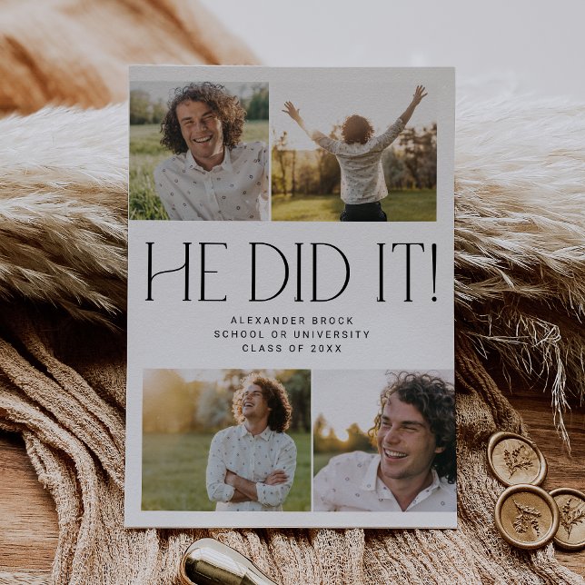 Anúncio Modern Fete Ele Fez Isso Foto De Graduação De Cola (Criador carregado)