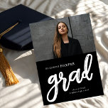 Anúncio Modern Grad Brush Script Photo Graduation<br><div class="desc">Celebrate your achievement with this Modern Script Photo High School Graduation Invitation. Featuring elegant script,  luxurious foil accents,  and space for a cherished photo,  this sleek and stylish design adds a personal touch to your special milestone. Perfect for inviting family and friends to join in the celebration.</div>