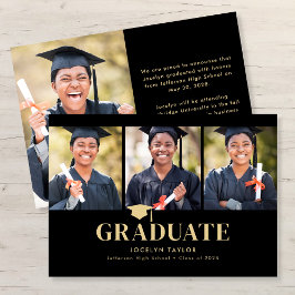 Anúncio Modern Graduate Elegant Black 4 Photo Graduation