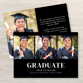 Anúncio Modern Graduate Elegant Black 4 Photo Graduation