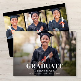 Anúncio Modern Graduate Elegant Black 4 Photo Graduation