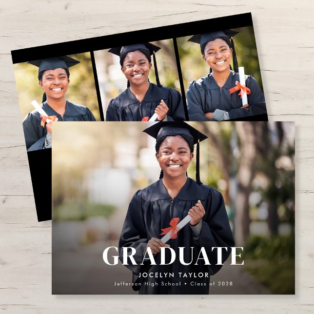 Anúncio Modern Graduate Elegant Black 4 Photo Graduation (Criador carregado)