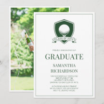 Modern Green & White Elegant Golf Photo Graduation