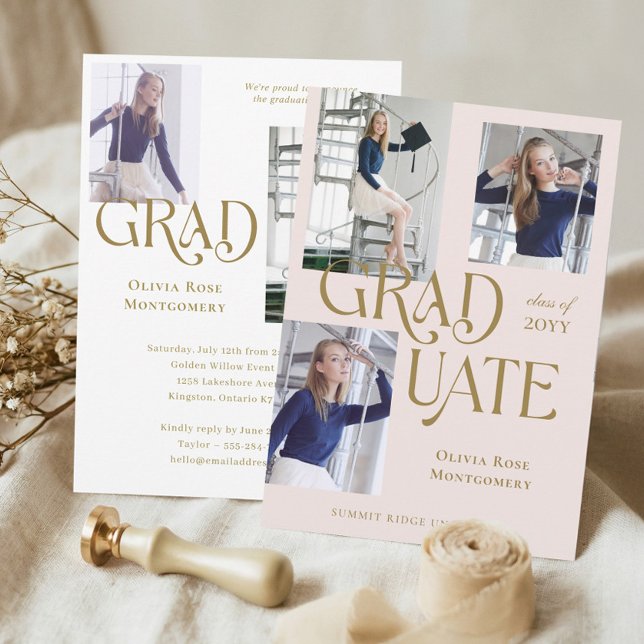 Anúncio Modern Minimal Trendy Grad Photo Collage Graduate (Modern Minimal Trendy Grad Photo Collage Graduate Announcement)