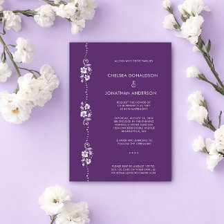 Anúncio Modern Minimal White Floral Dark Purple Wedding