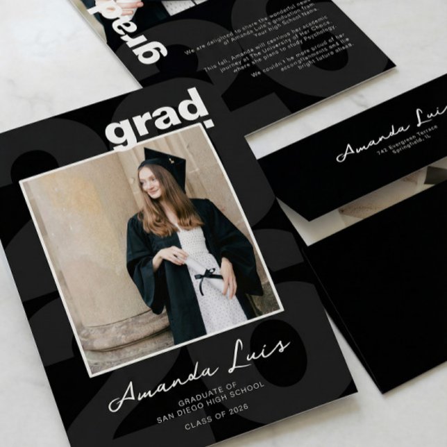 Anúncio Modern Minimalist Black Graduation Photo Collage (Criador carregado)