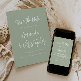 Anúncio Modern Minimalist Script Sage Green Save the Date