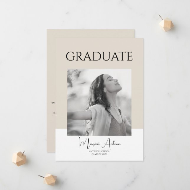 Anúncio Modern Minimalist White and Brown Photo Graduation (Frente/Verso In Situ)