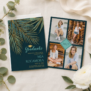 Anúncio Modern Palm Forond Dourado Teal Graduação