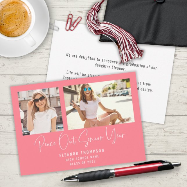 Anúncio Modern Peace Out 2 Photo 2022 Graduation Pink (Criador carregado)