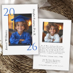 Anúncio Modern Pre-K 2-Photo Graduation Celebration<br><div class="desc">Celebrate a proud milestone with this cheerful Pre-K Graduation Photo Announcement and Celebration Invitation. Featuring a simple modern white background and a joyful graduation portrait, this modern announcement beautifully commemorates your child’s preschool achievement while inviting family and friends to celebrate the big moment. The front of the card showcases your...</div>