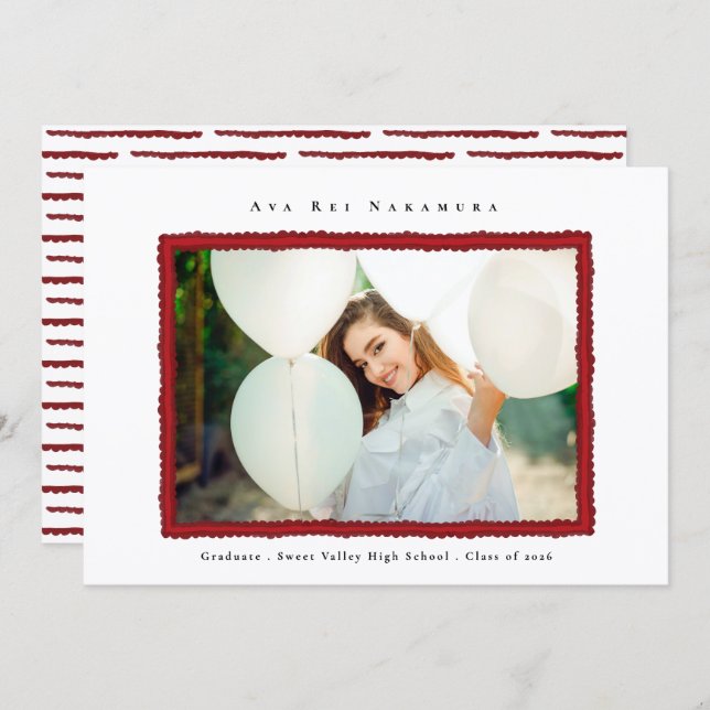 Anúncio Modern Red Photo Frame Graduation Class of 2026 (Frente/Verso)