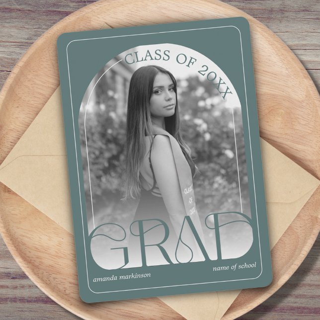 Anúncio Modern Sage Green Arch Graduation Announcement (Criador carregado)