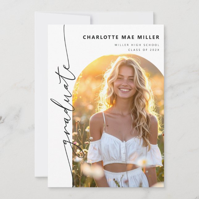 Anúncio Modern Script Photo Arch Graduation Announcement (Frente)
