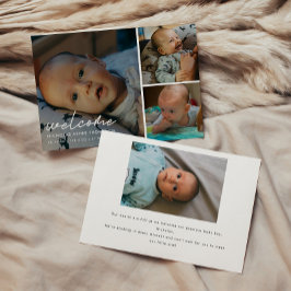 Anúncio Modern Script "Welcome" 4-Photo Baby Birth