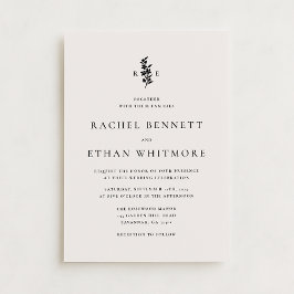 Anúncio modernI vory Botanical Monogram Wedding Invitation