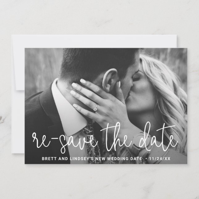 Anúncio Moderno Atraso de Casamento com Foto Simples e Ele (Frente)