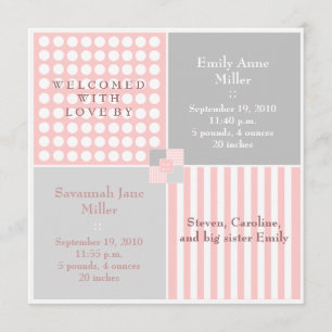 Anúncio moderno gêmeo cor-de-rosa da foto do bebé