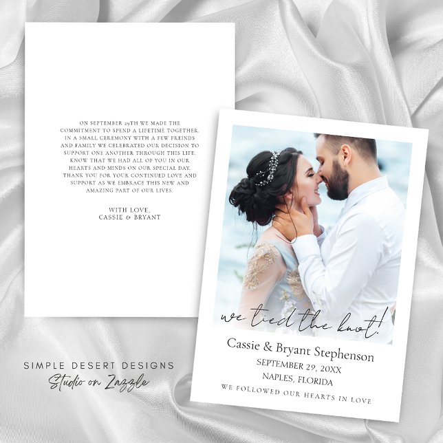 Anúncio Moderno Nós Ligamos o Casamento de Elopemento de F (Mondern Minimalist Simple We Tied the Knot Wedding Announcement with Photo)