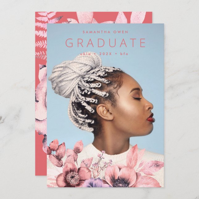 Anúncio Moderno | Sea Coral Floral | Graduação por Aquarel (Frente/Verso)