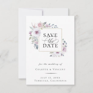 Anúncio Moldura Dourada Floral Dusty Violet Salvar Data