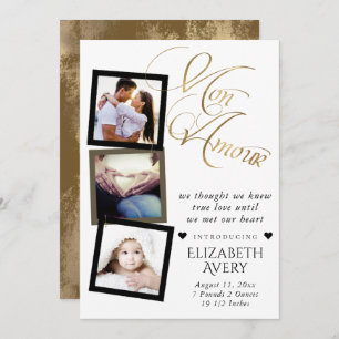 Anúncio Mon Amour Dourado Grunge Foil Baby Birth 3 Foto