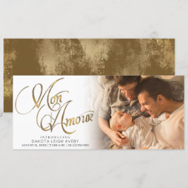 Anúncio Mon Amour | Foto Dourada Grunge Foil New Baby Birt