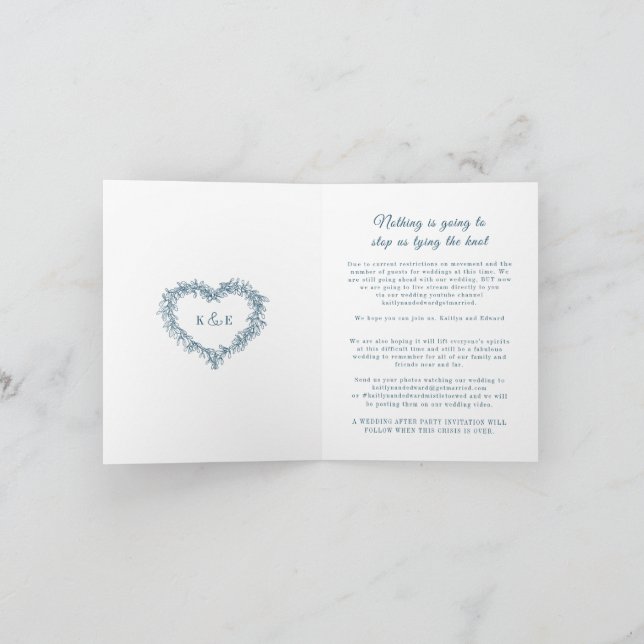 Anúncio Monograma azul branco de casamento ao vivo do visc (Interior)